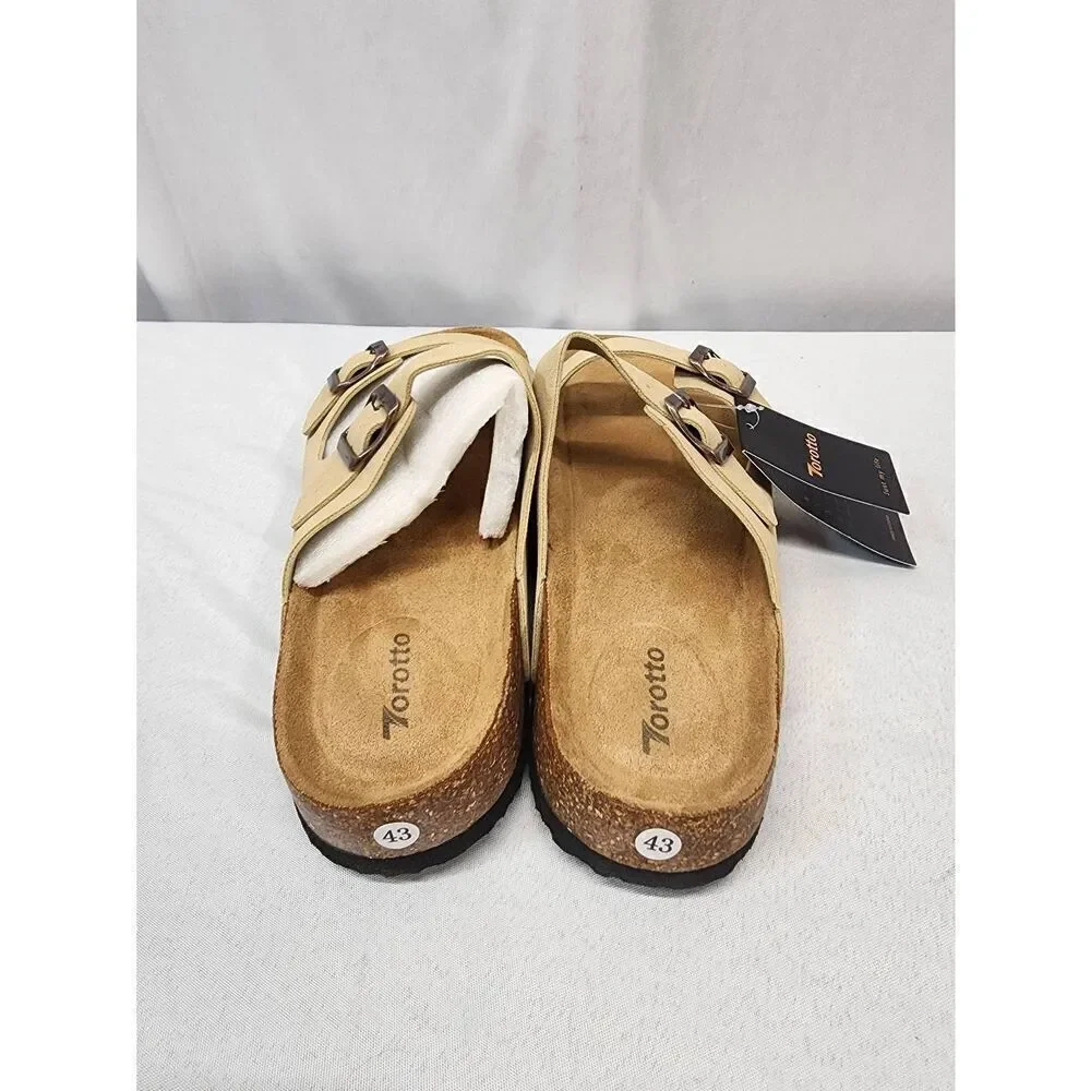 Torotto Mens Tan US 10 Slides Cork Open Toe Adjustable Webbing Flat Sandals